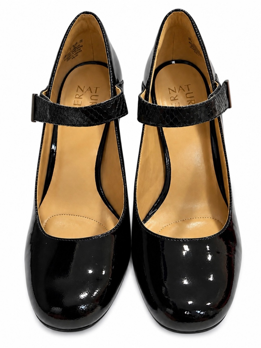 Naturalizer Reva Black Patent Snake Mary Jane Block Heel Pumps 9W NWOB